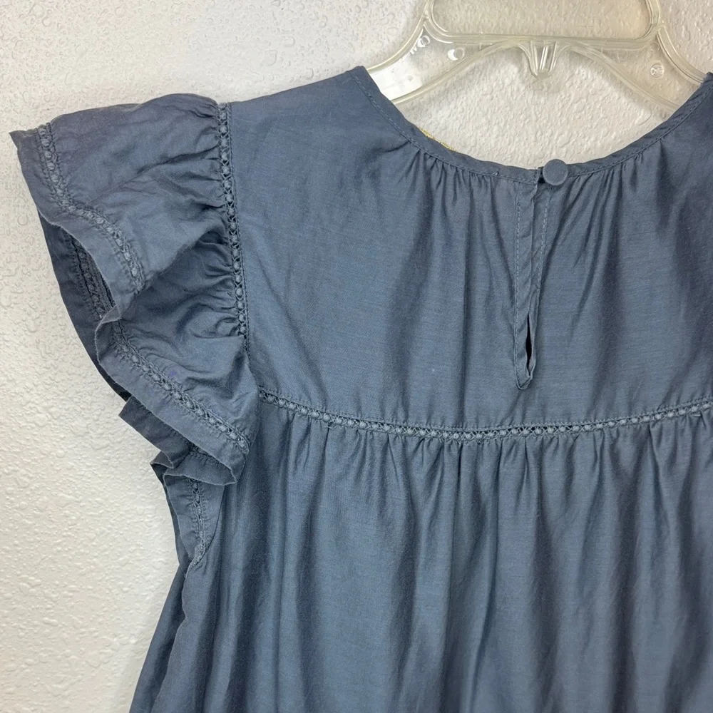 Marie Oliver Pennie Charcoal Silk Cotton Crotchet Flutter Sleeve Boho - XS - Picture 10 of 16